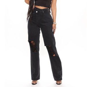Distressed Crossover Straight Leg Jeans Fashion Nova NWT